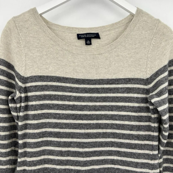 Banana Republic Wool Cashmere Blend Dress Gray‎ Striped Style 884306 Size Medium - Picture 2 of 9